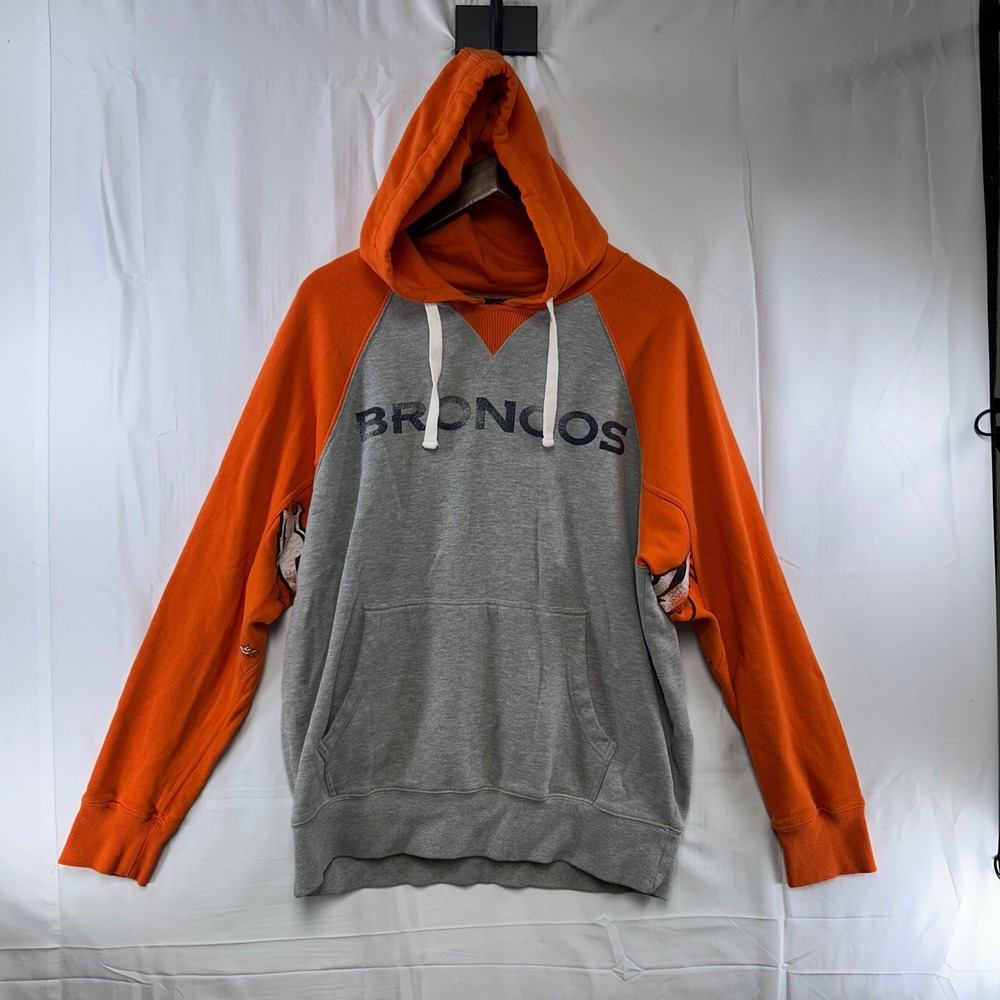 Denver Broncos Hoodie High Hands Mens Large Orange Gray NFL Pullover